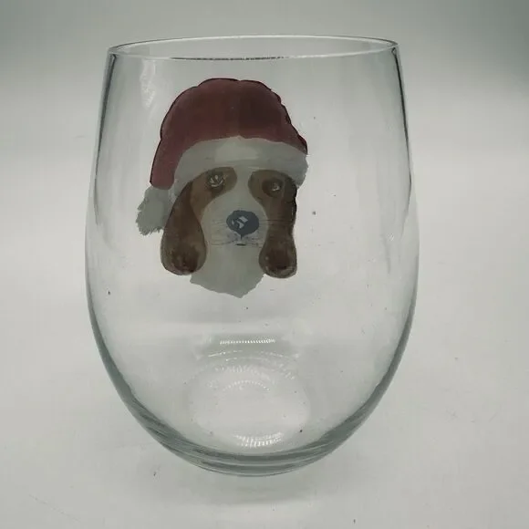 Christmas Holiday Dogs Stemless Wine Glasses Pier 1 Imports Hand Painted - Picture 13 of 16